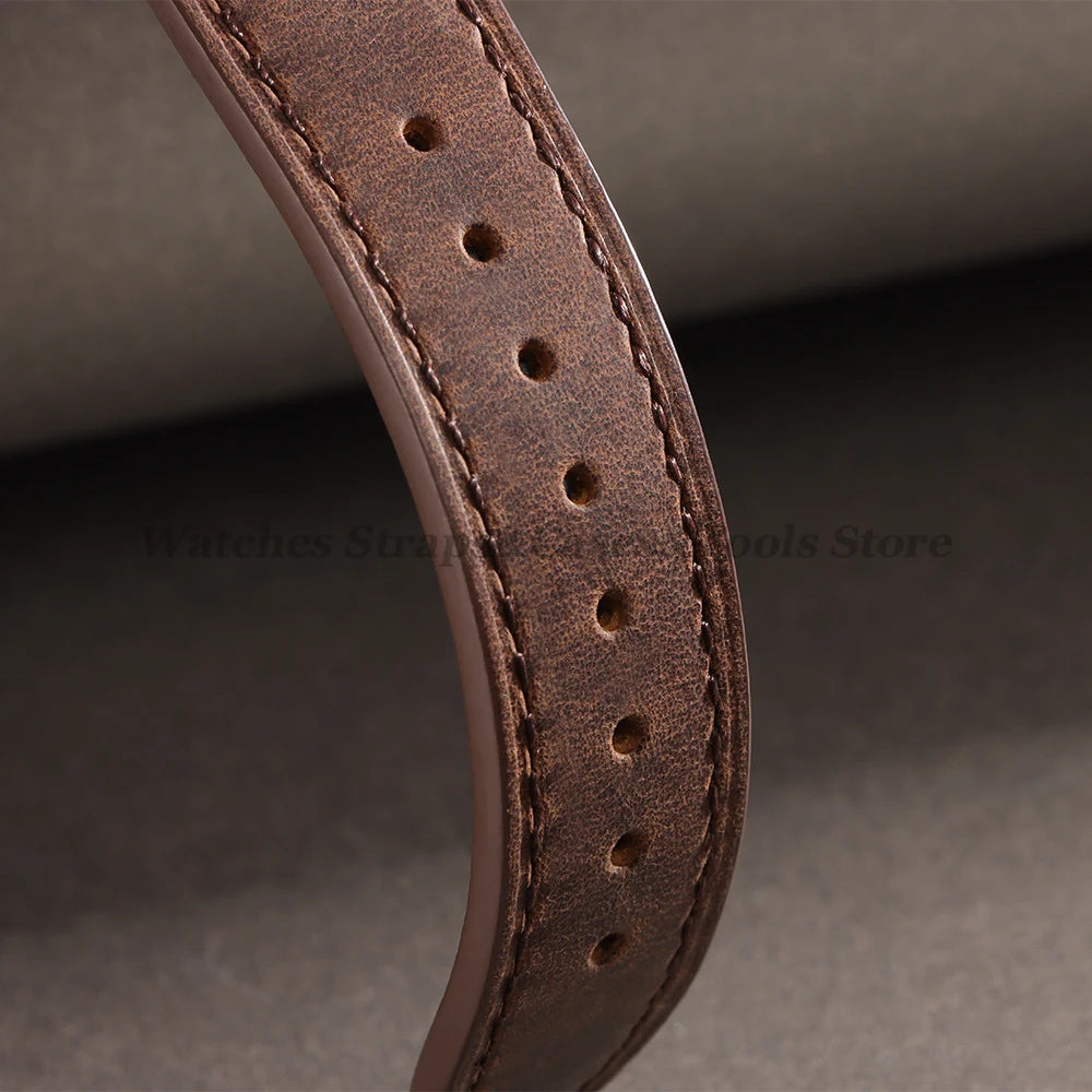 Crazy Horse Leather Watch Strap 18mm 19mm 20mm 21mm 22mm 24mm Butterfly Buckle Stitching Cowhide Strap for Seiko for Omega Belts