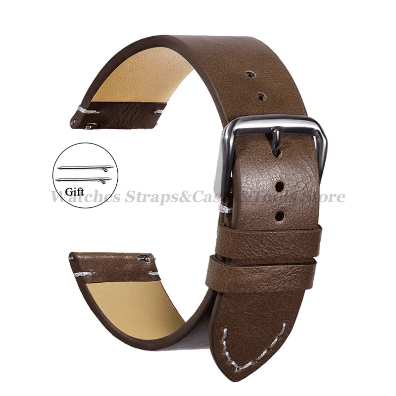 Leather Watch Band 18mm 20mm 22mm 24mm Soft Vintage Bracelets Men Women Quick Release for Omega for Huawei Watch GT4 46mm Strap