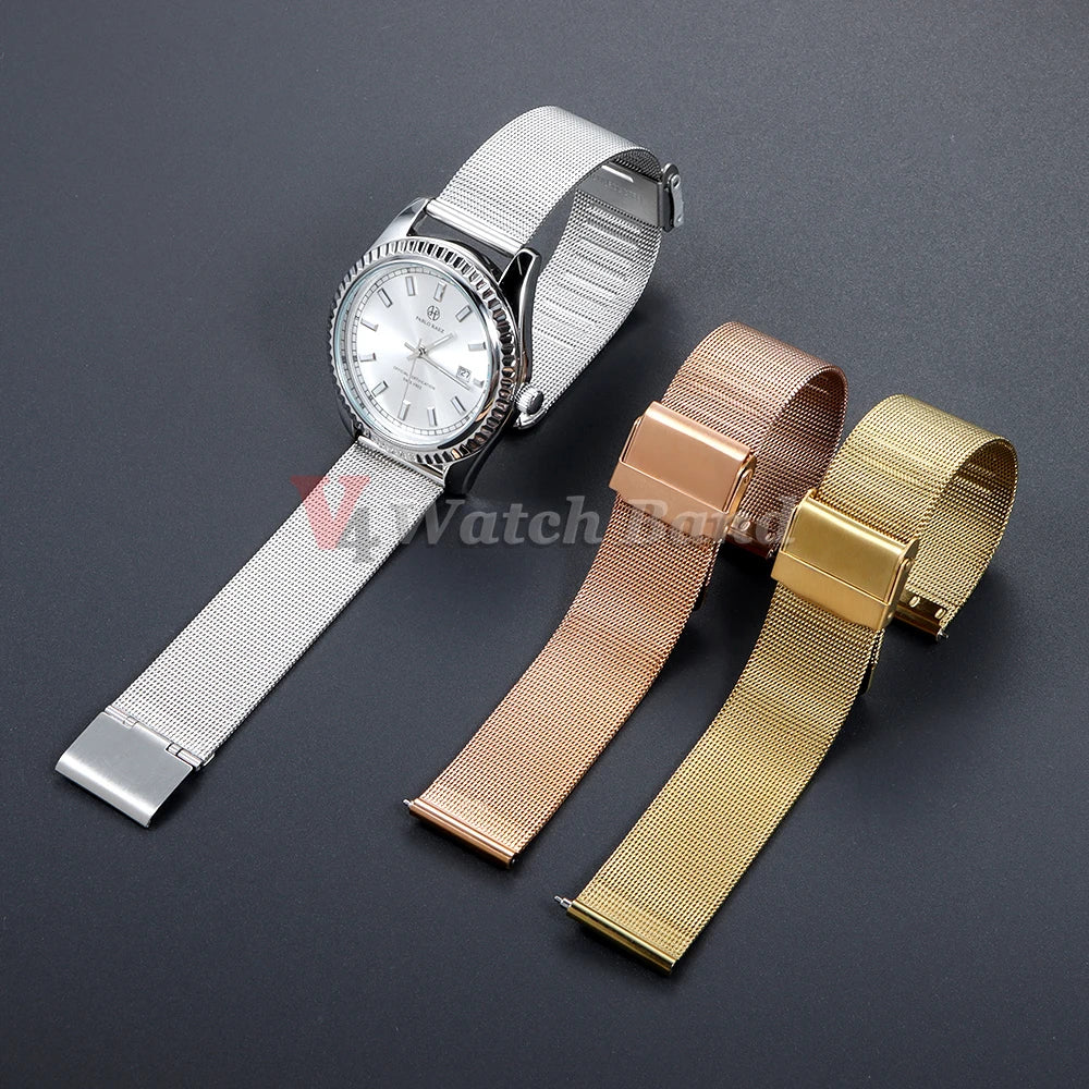 0.4 Milanese Mesh Loop Stainless Steel Watch Band Metal Strap for DW for Omega Black Gold Bracelet 18mm 20mm 22mm Bracelet