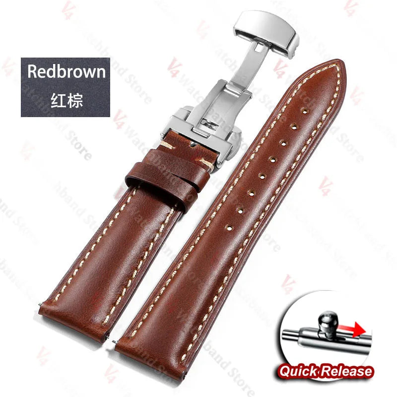 18mm 19mm 20mm 21mm 22mm Universal Vintage Watch Strap Butterfly Buckle Brown Head Layer Cowhide Watchband Bracelet Accessories
