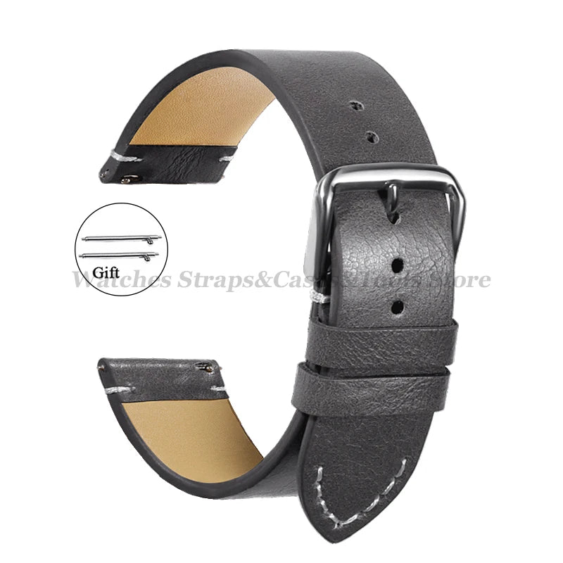 Leather Watch Band 18mm 20mm 22mm 24mm Soft Vintage Bracelets Men Women Quick Release for Omega for Huawei Watch GT4 46mm Strap
