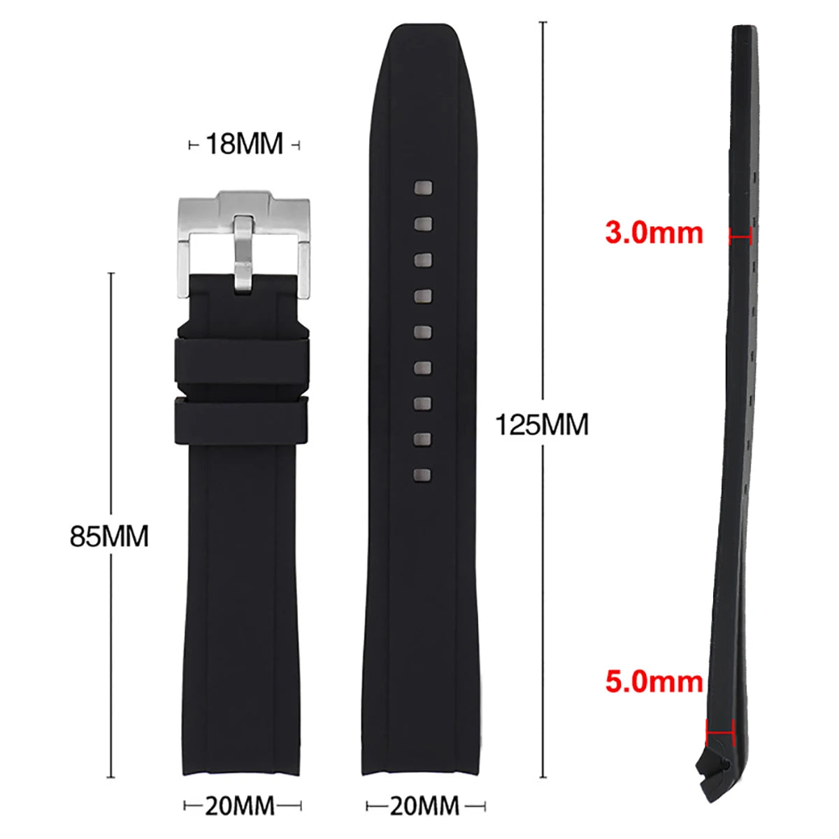 For Seiko ForCitizen Curved End Silicone Strap for Rolex Arc Rubber Watch Band for Swatch for Omega Joint Model Bracelet 20/22mm