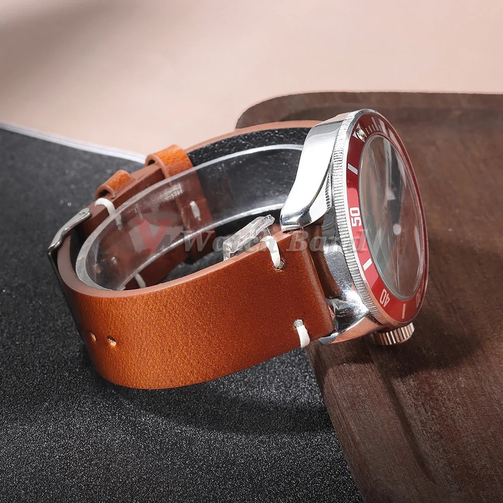 Genuine Calfskin Leather Watchband for Omega Business Watch Band for Seiko 22mm 20mm 18mm Butterfly Buckle Stitching Brown Strap