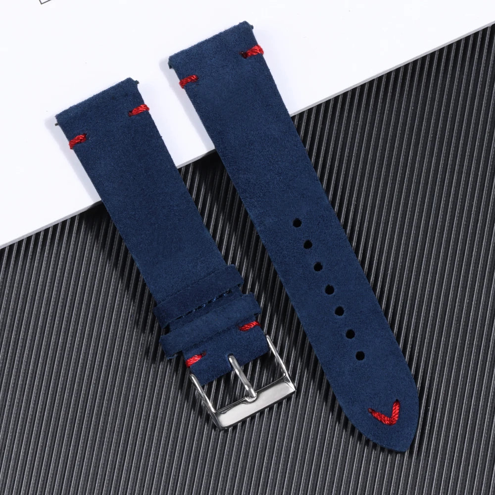 Suede Leather Strap for Seiko Watch Band Vintage Bracelaet Handmade Stitching Wristband 18mm 20mm 22mm