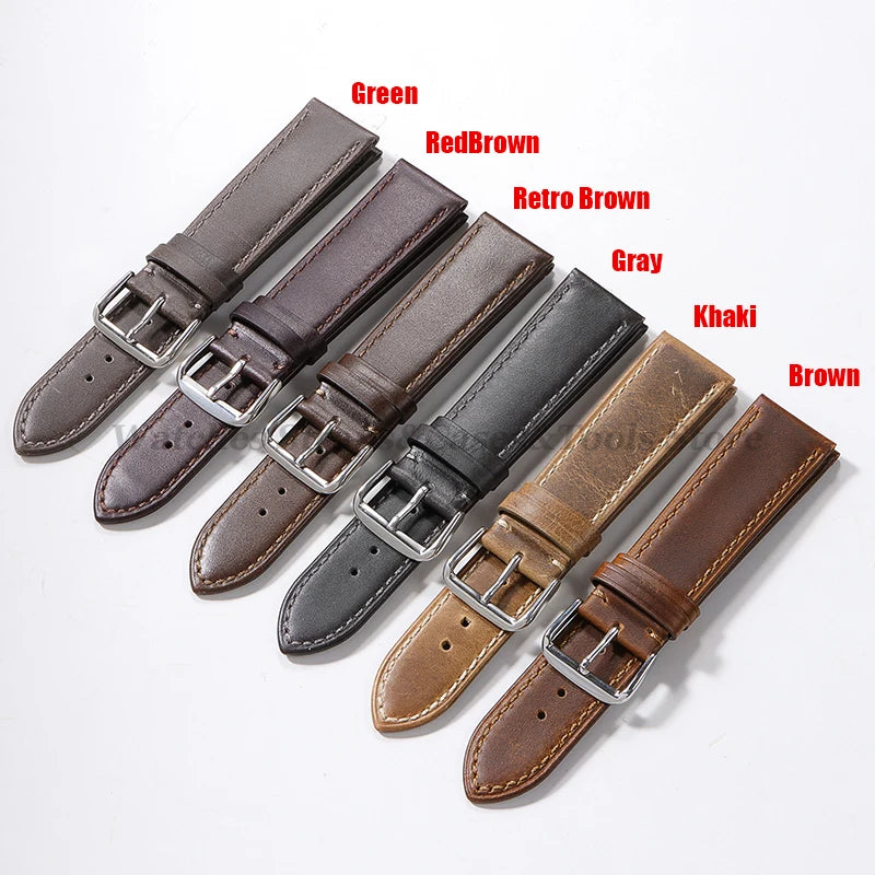 Vintage Genuine Leather Watchband Soft Cowhide Oil Wax Watch Strap for Omega 18mm 20mm 21mm 22mm for Huawei Watch Gt3/Gt4 Belt