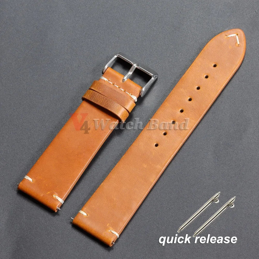 18mm 20mm 22mm Vintage Oil Wax Leather Watchband 19mm 21mm 24mm Wristband Stitching Cowhide Strap for Omega for Seiko Watch Band