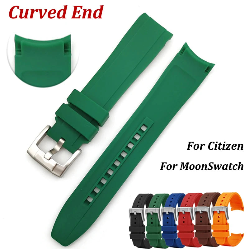 Curved End Watch Band for MoonSwatch Silicone Straps for Citizen 20mm 22mm Arc Rubber Sport Bracelet for Rolex Curved Straps
