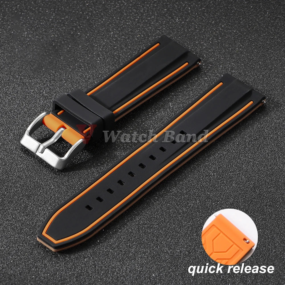 Silicone Watch Band 20mm 22mm 24mm Soft Quick Release Rubber Watch Straps for Samsung Galaxy for Garmin for Huawei Watch