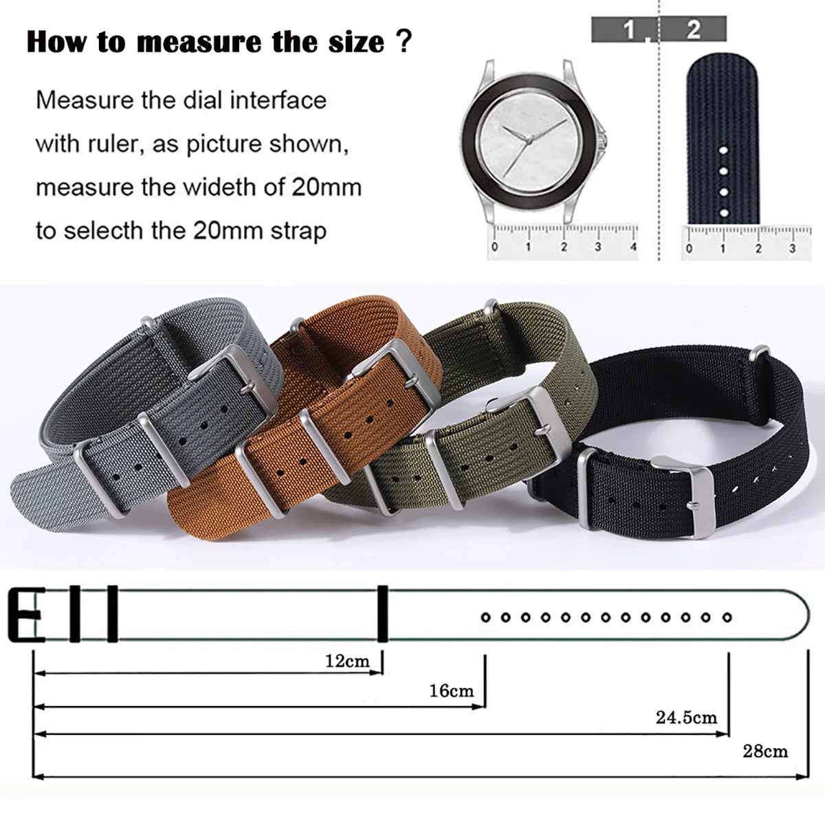 20mm 22mm Nylon Watchband for Seiko Military Braid Ribbed Men Sport Bracelet for Huawei Gt2/3 Strap for Samsung Galaxy Watch 3/4