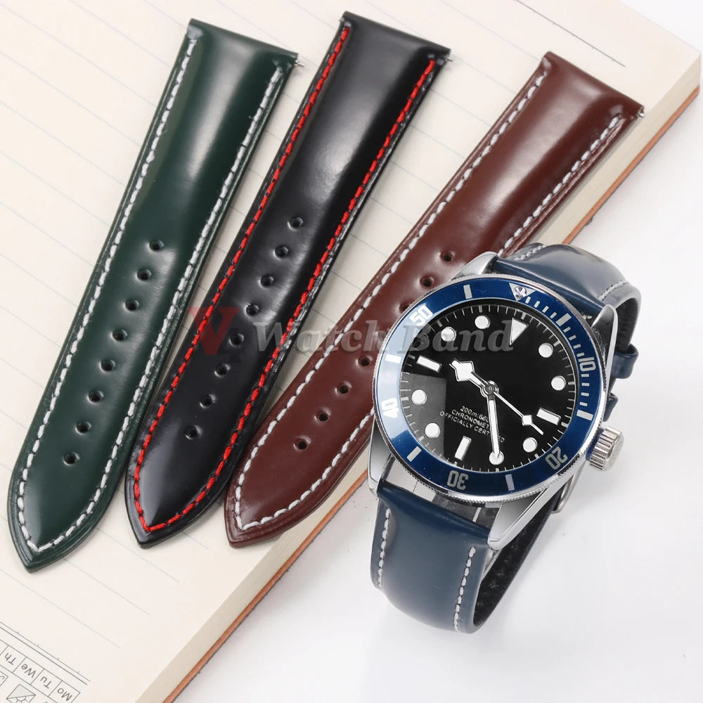 Polished Cowhide Strap for Omega 20mm 22mm Stitching Wrist Bracelet for Seiko Polish Vintage Watch Band for Citizen
