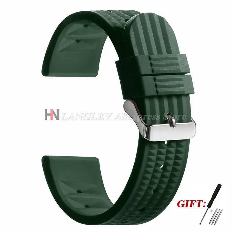 Soft Rubber Waffle Watch Band 20mm 22mm for Seiko for Rolex Water Ghost Sport Silicone Wristband Men's Replacement Strap Premium