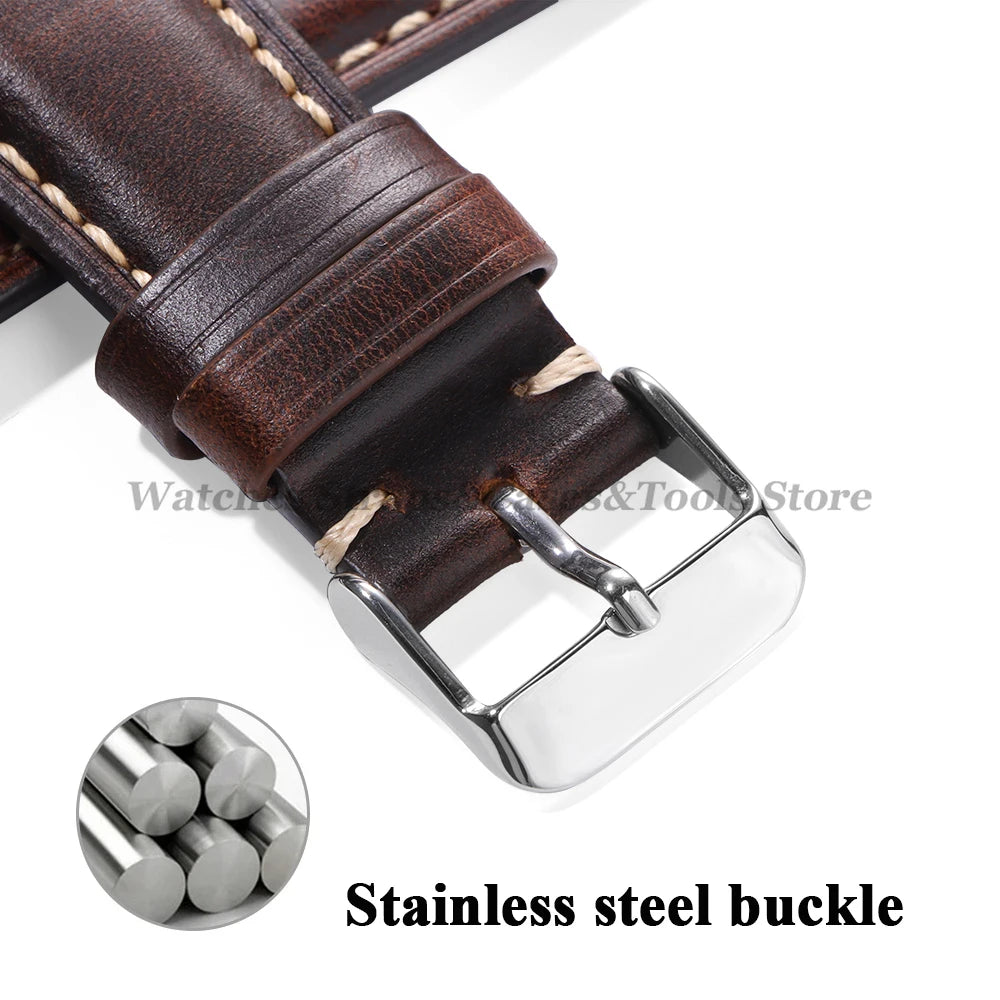 Vintage Oil Wax Leather Watch Strap 18mm 19mm 20mm 21mm 22mm for Huawei Watch GT4/GT3mm Quick Release Universal Men's Watchbands