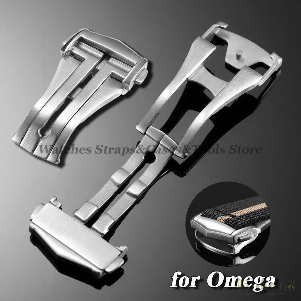 Stainless Steel Watch Buckle Double Press Folding Buckle 18mm 20mm for Omega Matte Deployment Clasps Brushed  Button Accessories