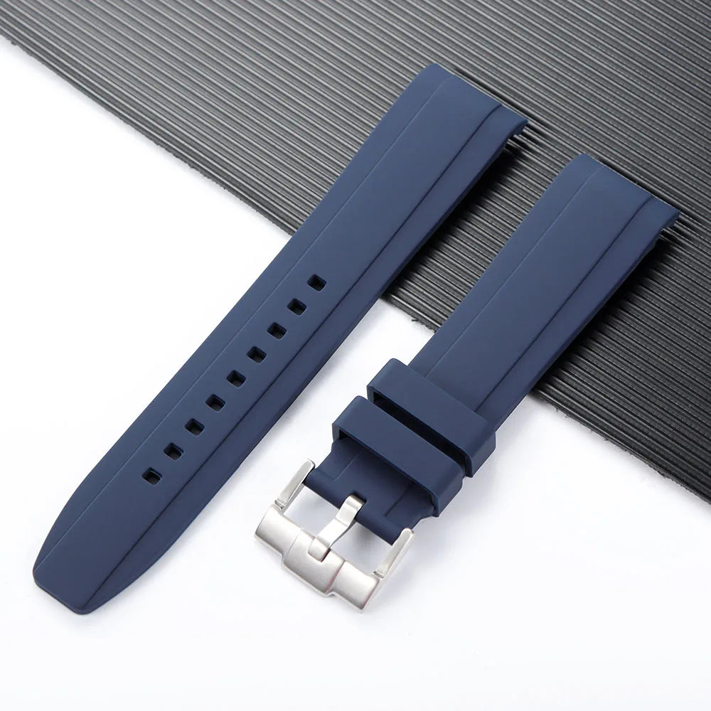 20mm 22mm Curved End Silicone Strap for Rolex for Omega for MoonSwatch Stainless Steel Gold Buckle Rubber Replacement Watch Band