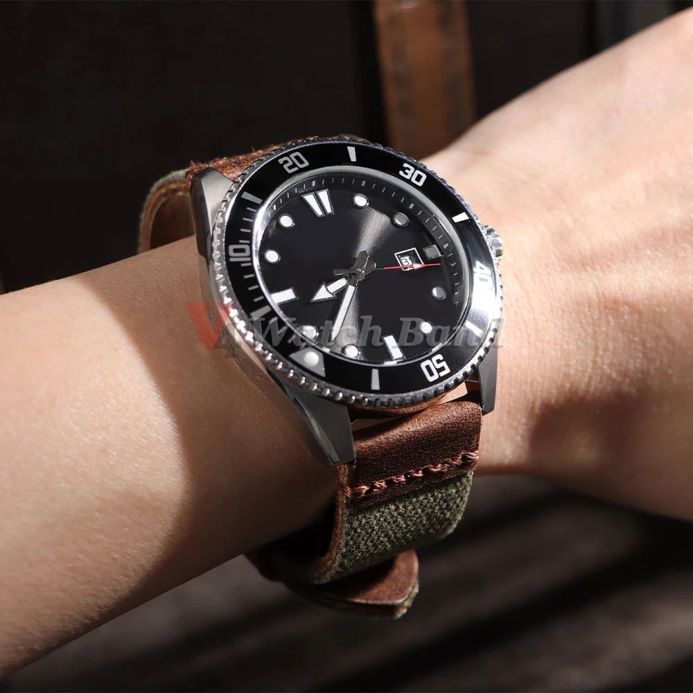 For Panerai for Omega Handmade Canvas Leather Watch Strap 20mm 22mm 24mm Army Green Men Women Watch Bracelet Military Watchband