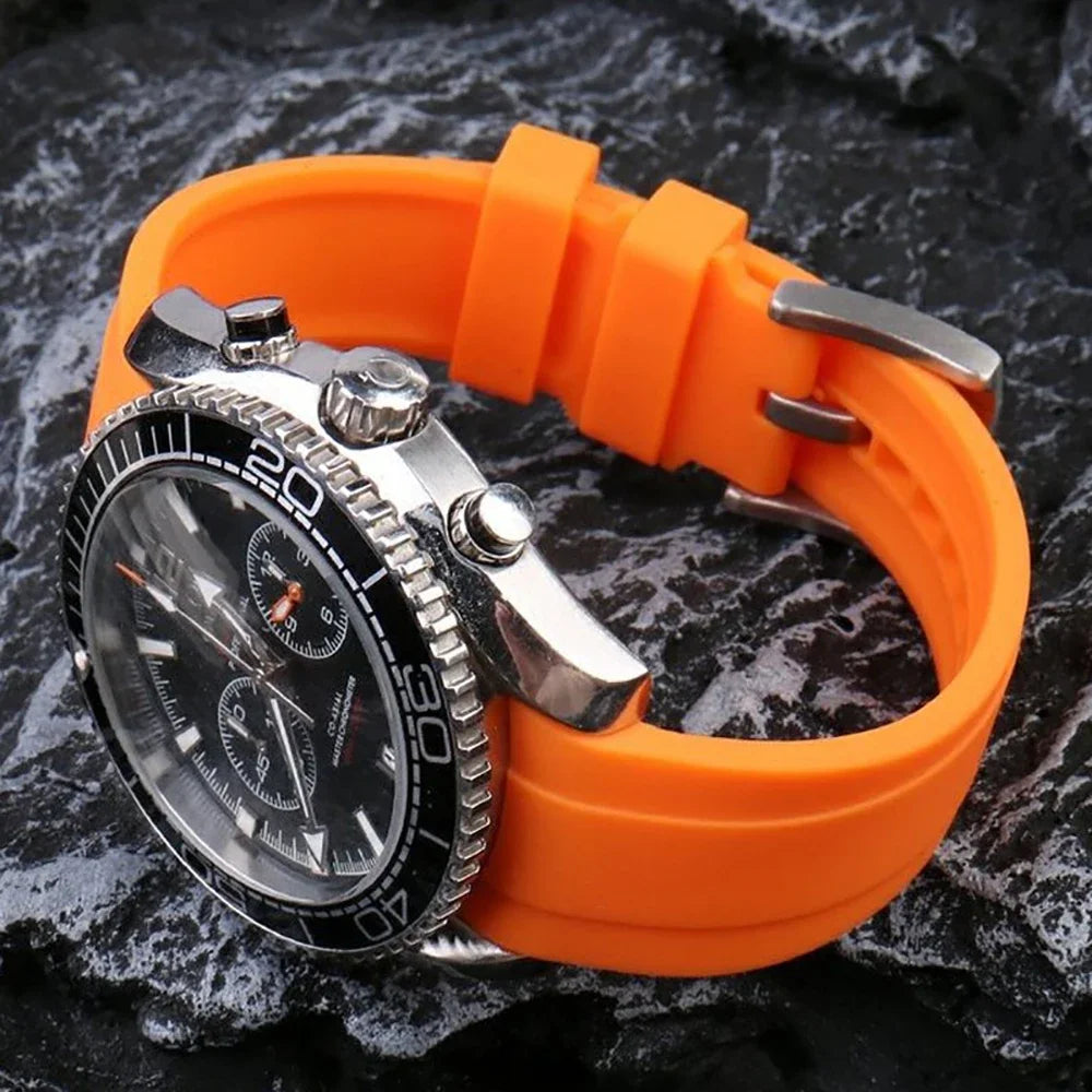 20mm Curved Rubber Watch Strap for Omega for Swatch for Moonswatch Soft Waterproof Sport Wrist Bracelet Women Men Accessories