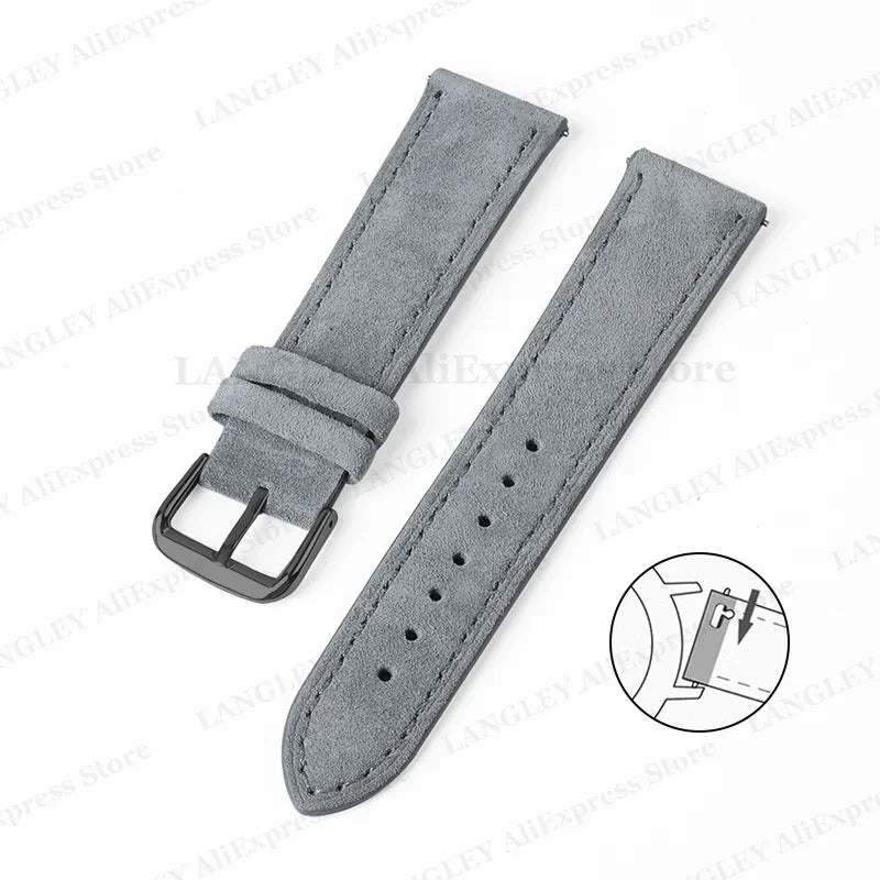 18mm 20mm 22mm Vintage Suede Leather Watchband for Samsung Galaxy Watch 5 4 3 45mm 40mm Cowhide Stitching Quick Release Bracelet
