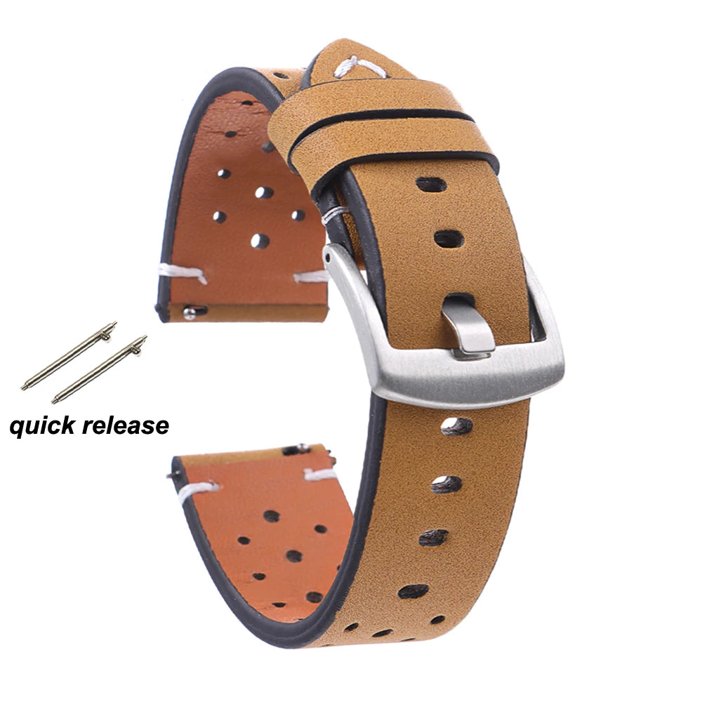 Breathable Retro Band Wristband for Samsung Galaxy Watch 6 5 4 Soft Genuine Cowhide Leather Strap for Seiko 20mm 22mm Bracelet