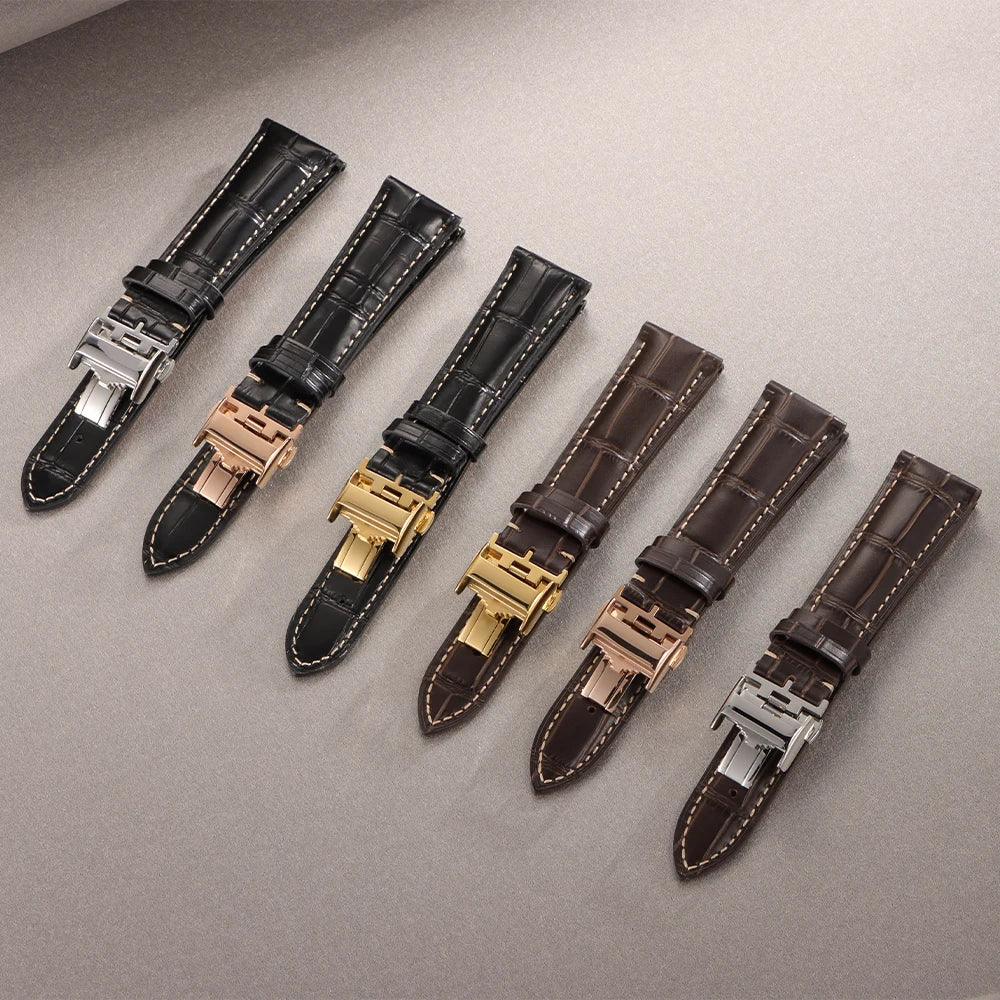 18mm 19mm 20mm 21mm 22mm Cowhide Watch Strap for Longines Replacement Bracelet Universal Metal Butterfly Clasp Wrist Band