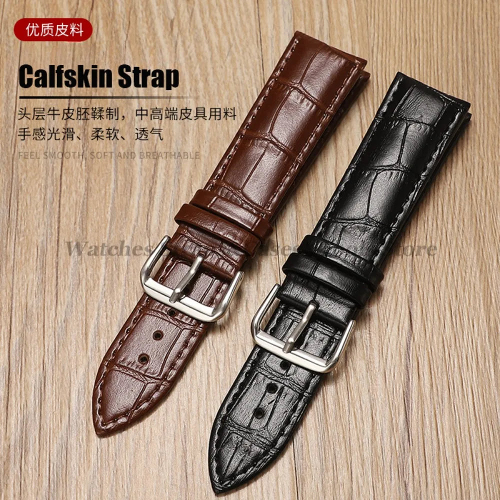Calfskin Leather Strap Slub Pattern 12/13/14/15/16/17/18/19/20/21/22/23/24mm Universal Watchband for Samsung SmartWatch Bracelet