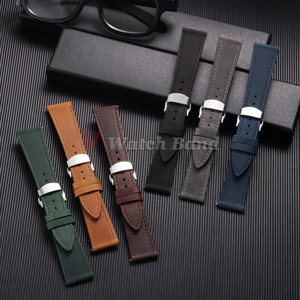 19mm 21mm Genuine Calfskin Leather Watchband for Omega Business Belt for Seiko 18/20/22/24mm Butterfly Buckle Brown Watch Straps