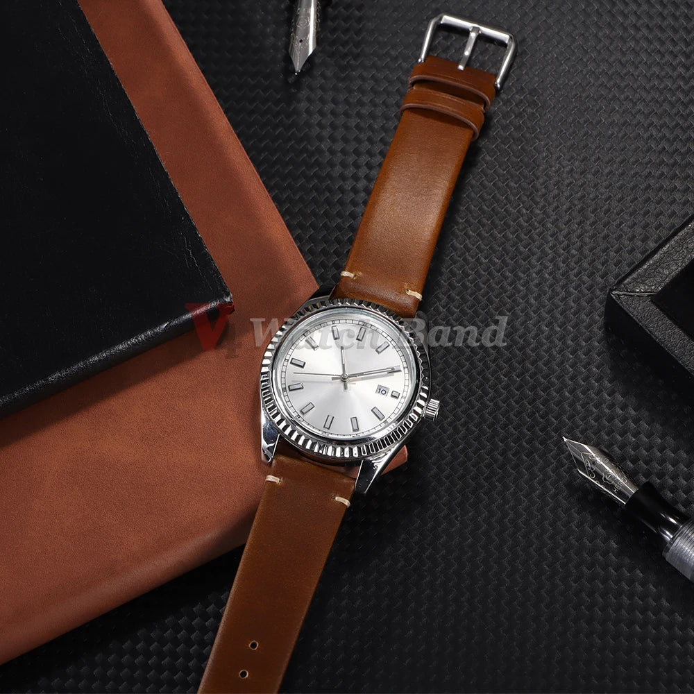 18mm 20mm 22mm Vintage Oil Wax Leather Watchband Wristband Stitching Cowhide Strap for Omega for Seiko Watch Band Accessories