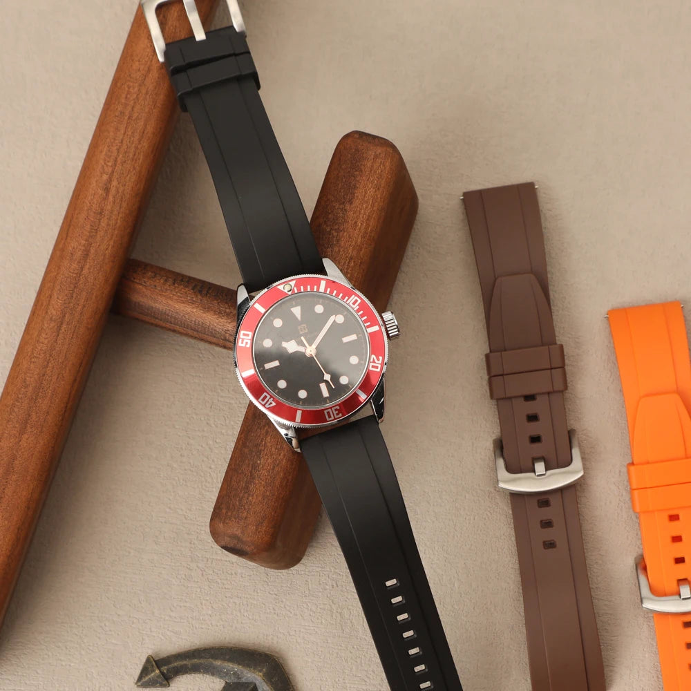 Dust-Free TPU Waterproof Quick Release Watchband 18mm 20mm 22mm 24mm Black Orange Rubber Strap for Seiko Omega Watch Accessories