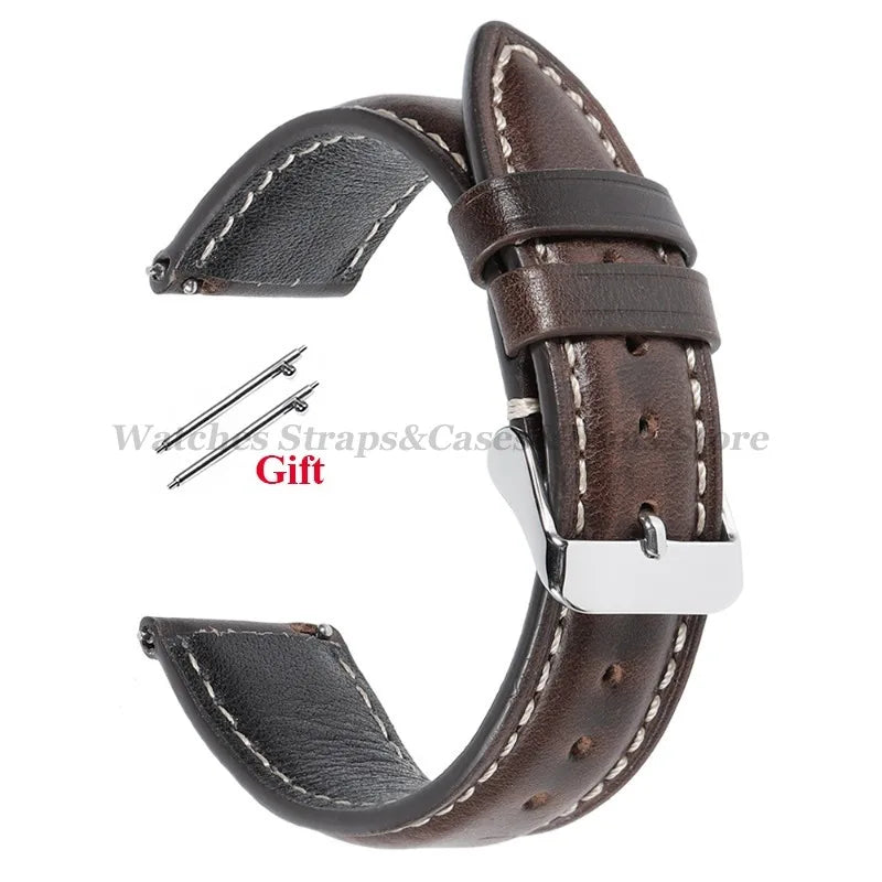Vintage Oil Wax Leather Watch Strap 18mm 19mm 20mm 21mm 22mm for Huawei Watch GT4/GT3mm Quick Release Universal Men's Watchbands