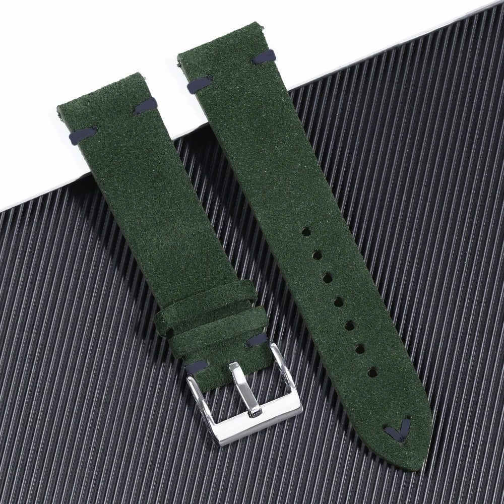 Suede Leather Strap for Seiko Watch Band Vintage Bracelaet Handmade Stitching Wristband 18mm 20mm 22mm