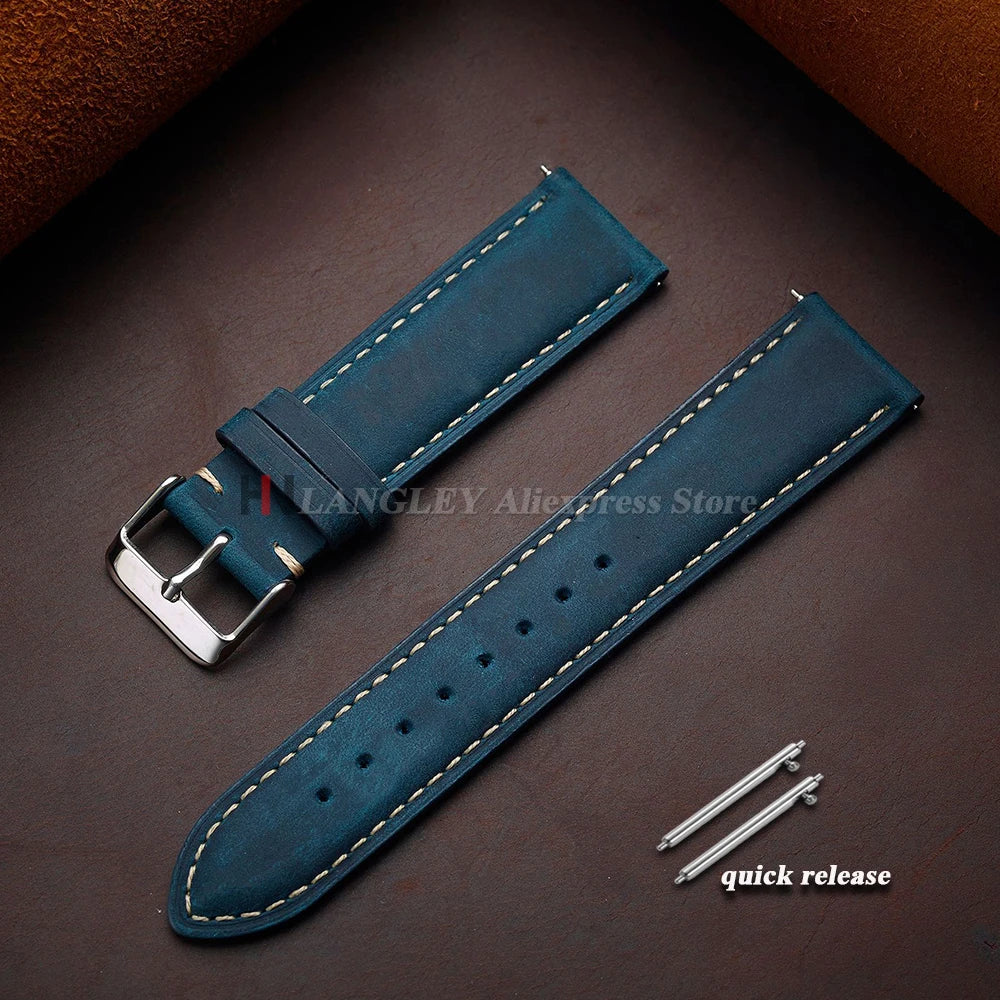 Vintage Cowhide Leather Watch Strap 14mm 16mm 18mm 20mm 22mm 24mm for Huawei WatchGT4/GT3 Stitching Brown Quick Release Bracelet