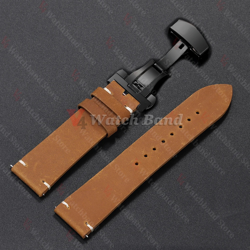 Stitching Cowhide Strap for Omega 18/19/20/21/22/24mm for Wrist Bracelet for Seiko Vintage Leather Watch Band Butterfly Buckle