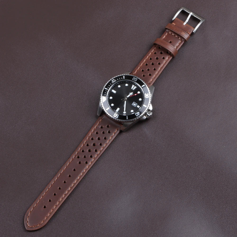 Genuine Cowhide Leather Strap for Samsung Galaxy Watch 6 5 4 Breathable Retro Wristband for Seiko Bracelet for Omega 18/20/22mm