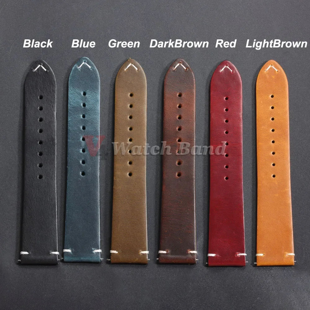 Oil Wax Stitching Cowhide Strap for Omega 18/20/22mm Quick Release Bracelet ForSeiko Vintage Leather Watch Band Butterfly Buckle