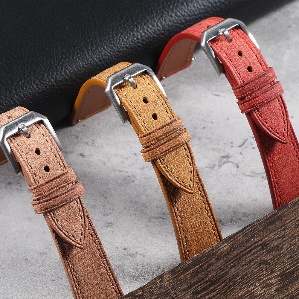 20mm 22mm Italian Leather Watch Strap Premium Handcrafted Linen Texture Tanned Babele Watchband Quick Release Retro Wristband