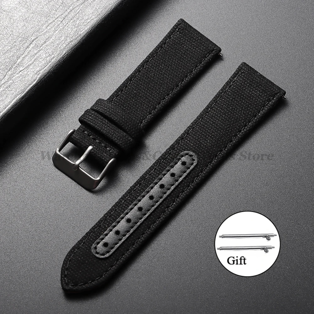 20mm 22mm Nylon Leather Watch Band High Quality Canvas Strap Military Sport Bracelet for Seiko Quick Release Universal Wristband