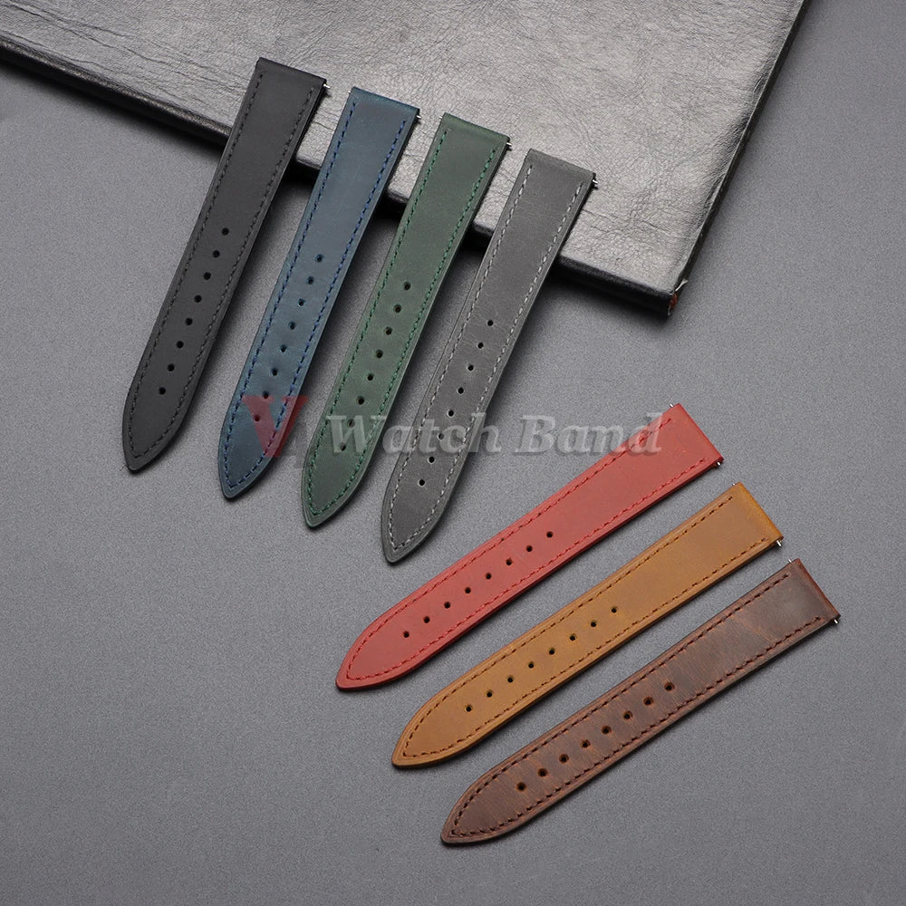 Genuine Cowhide Watch Strap 18mm 19mm 20mm 21mm 22mm 24mm for Samsung Galaxy Watch 7/6/5/4 Vintage Brown Quick Release Bracelets