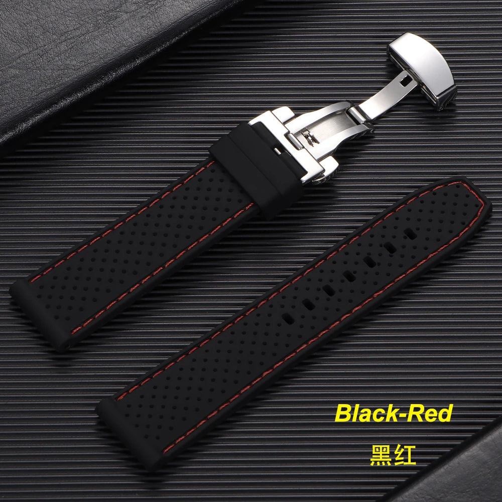 20mm 22mm Premium Silicone Watch Band Butterfly Buckle Waterproof Soft Rubber Strap Breathable Strap Replacement Universal Watch