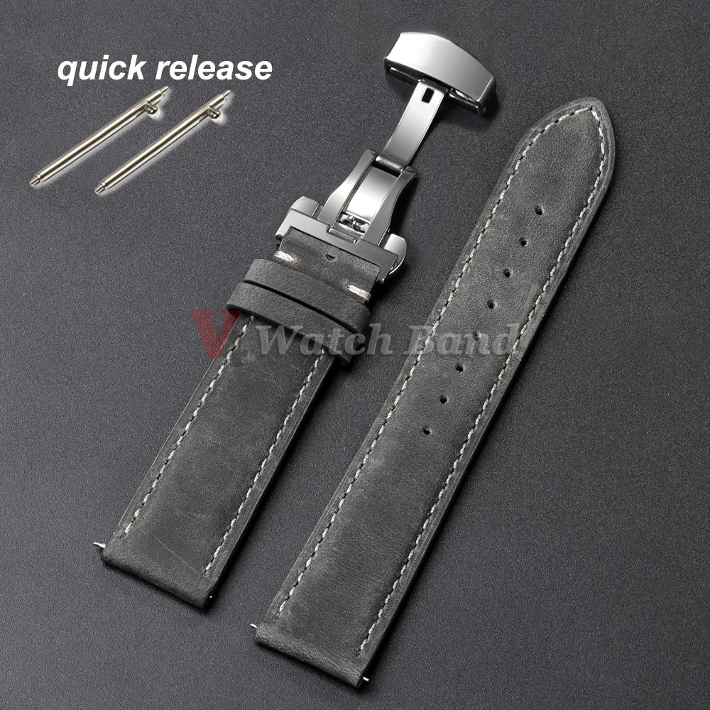 18/20/22mm Quick Release Genuine Leather Watch Strap for Rolex for Citizen Universal Bracelet for Omega Bands Butterfly Buckle
