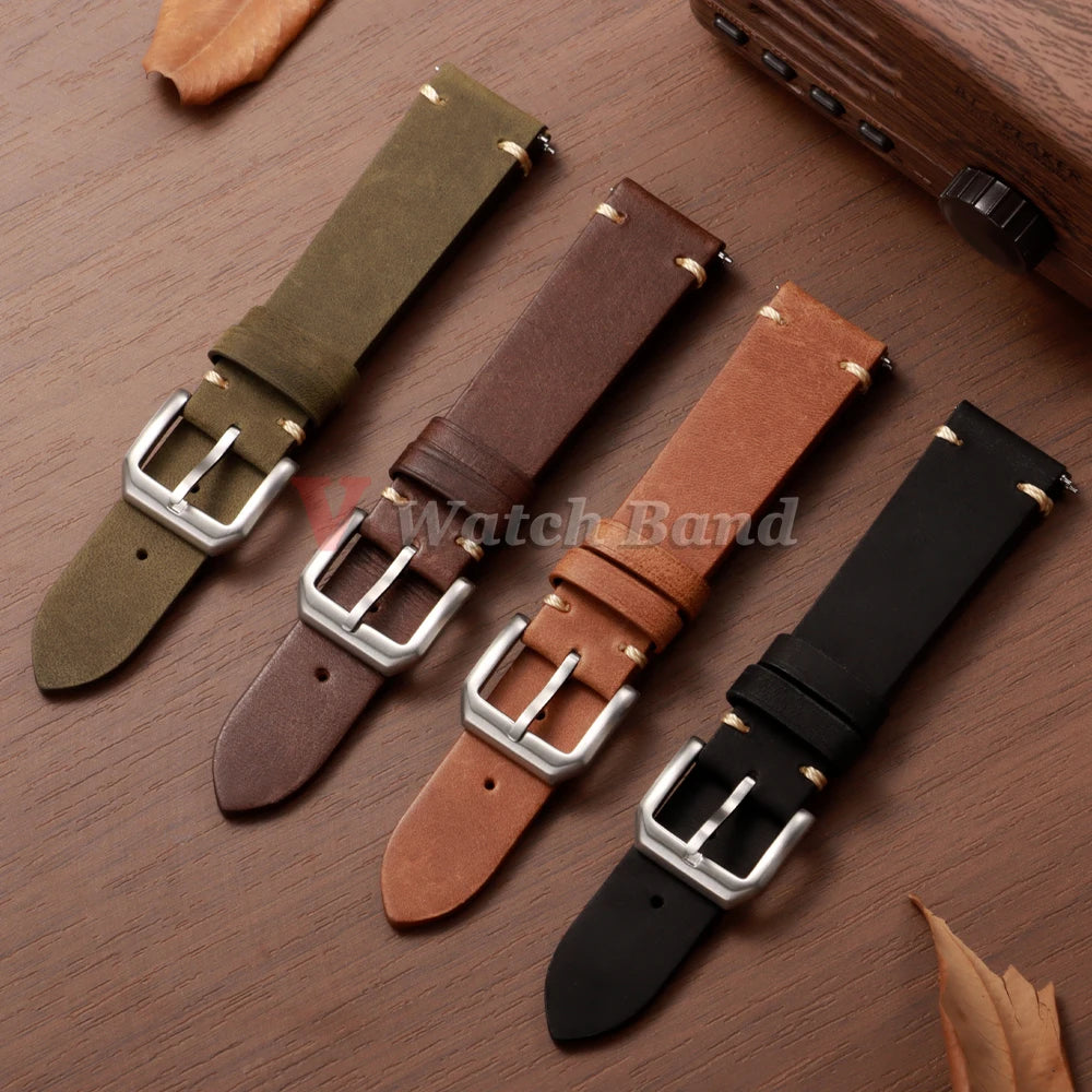 Vintage Genuineleather Watchband 20mm 22mm for Omega for Seiko Wristband Stitching Cowhide Strap Quick Release Watch Band