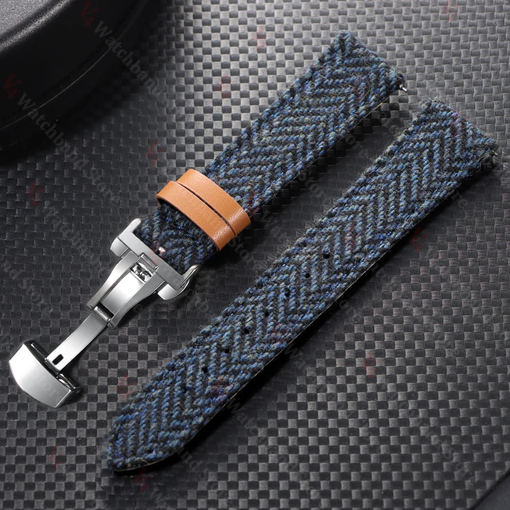 18mm 20mm 22mm Watch Strap Two-Sided Nylon Cowhide Watchband Quick Release Band Sport Wristband Butterfly BuckleBelt Accessories