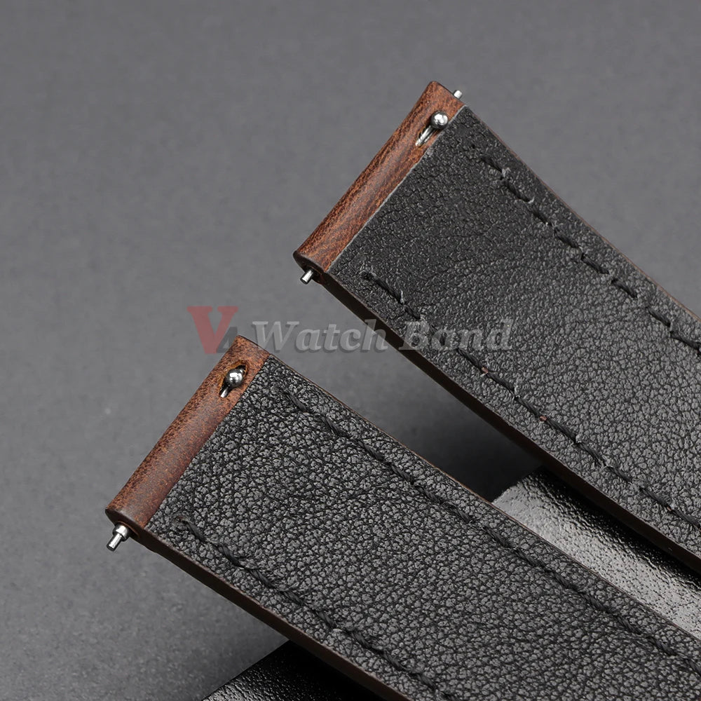 Genuine Cowhide Watch Strap 18mm 19mm 20mm 21mm 22mm 24mm for Samsung Galaxy Watch 7/6/5/4 Vintage Brown Quick Release Bracelets