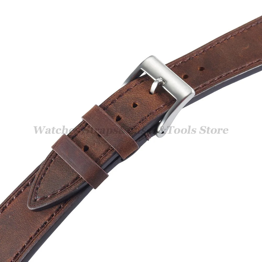 Crazy Horse Cowhide Leather Watch Strap 18mm19mm 20mm 21mm 22mm 24mm Butterfly Buckle Bracelet for Omega Smart Vintage Watchband