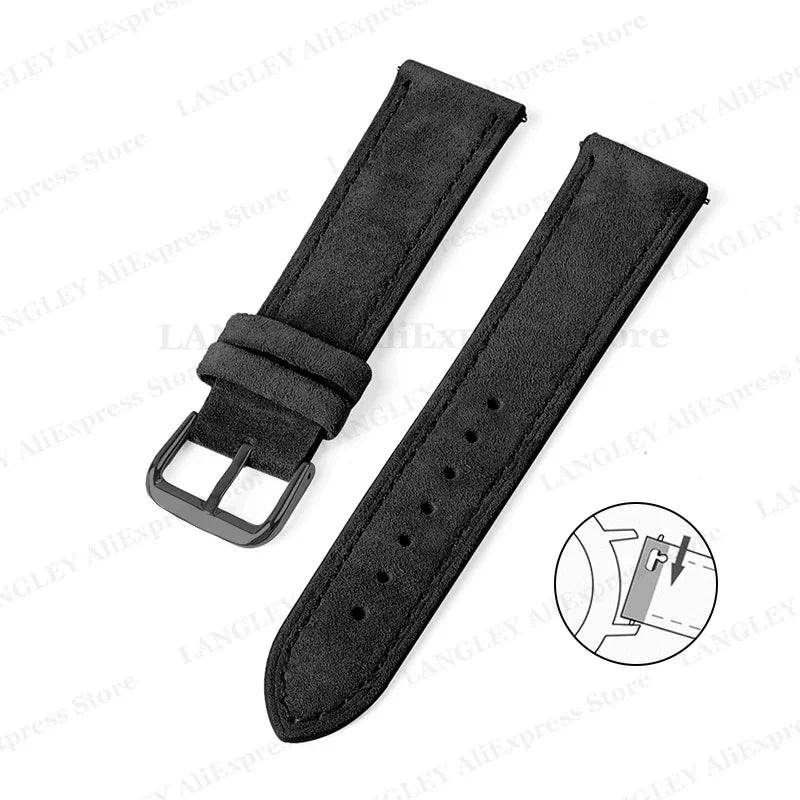 18mm 20mm 22mm Vintage Suede Leather Watchband for Samsung Galaxy Watch 5 4 3 45mm 40mm Cowhide Stitching Quick Release Bracelet