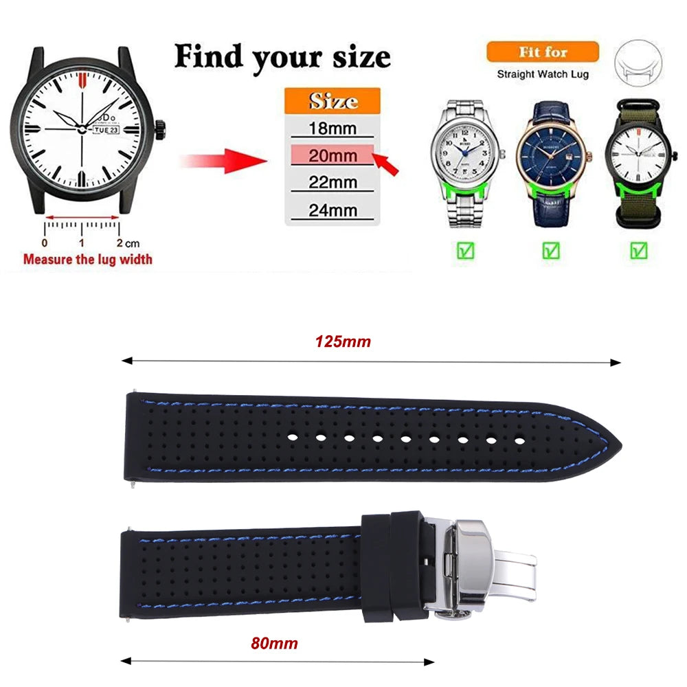 20mm 22mm 24mm Premium Silicone Watch Band Waterproof Soft Rubber Strap Breathable Watch Strap Replacement for Universal Watch