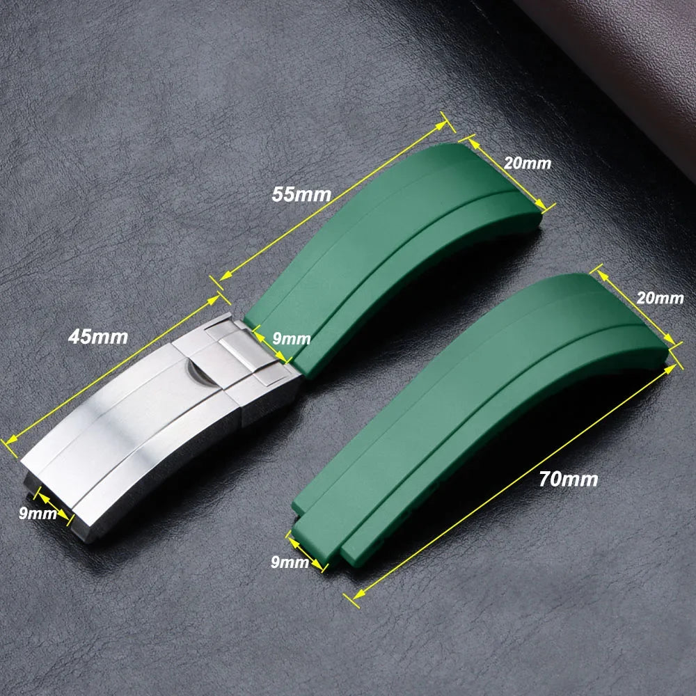 20mm Bracelet for Rolex Submariner DAYTONA GMT DEEPSEA Silicone Strap Diver Sport Waterproof  Rubber Watchband 9×9mm SlideBuckle