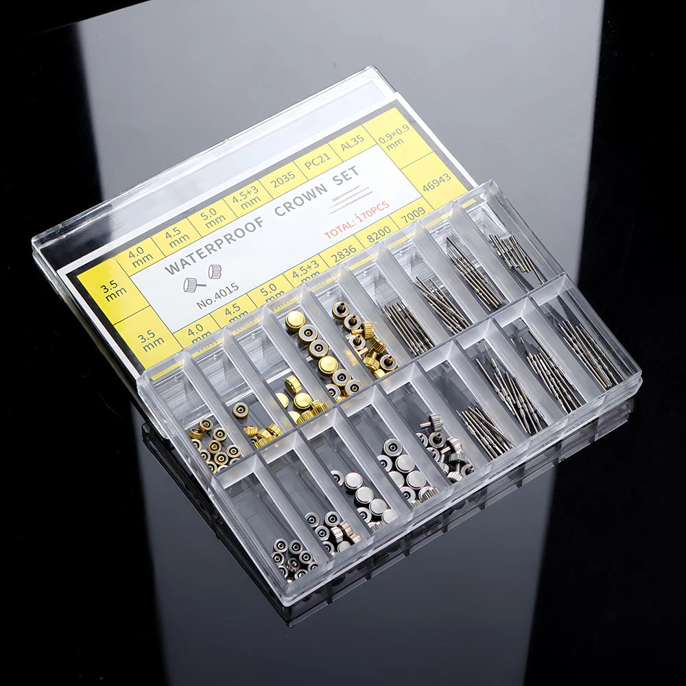 170Pcs/Box Watch Crown Parts Case Crown Fit NH34 NH35 NH36 NH38 Watch Stainless Steel Watch Repair Tool Kit Accessories Kits