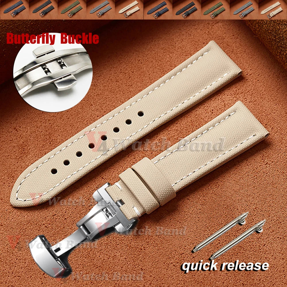 Premium Sailcloth Strap 18mm 19mm 21mm for Omega for Rolex Watch Band Butterfly Buckle Nylon Bracelet 20mm 22mm Quick Release