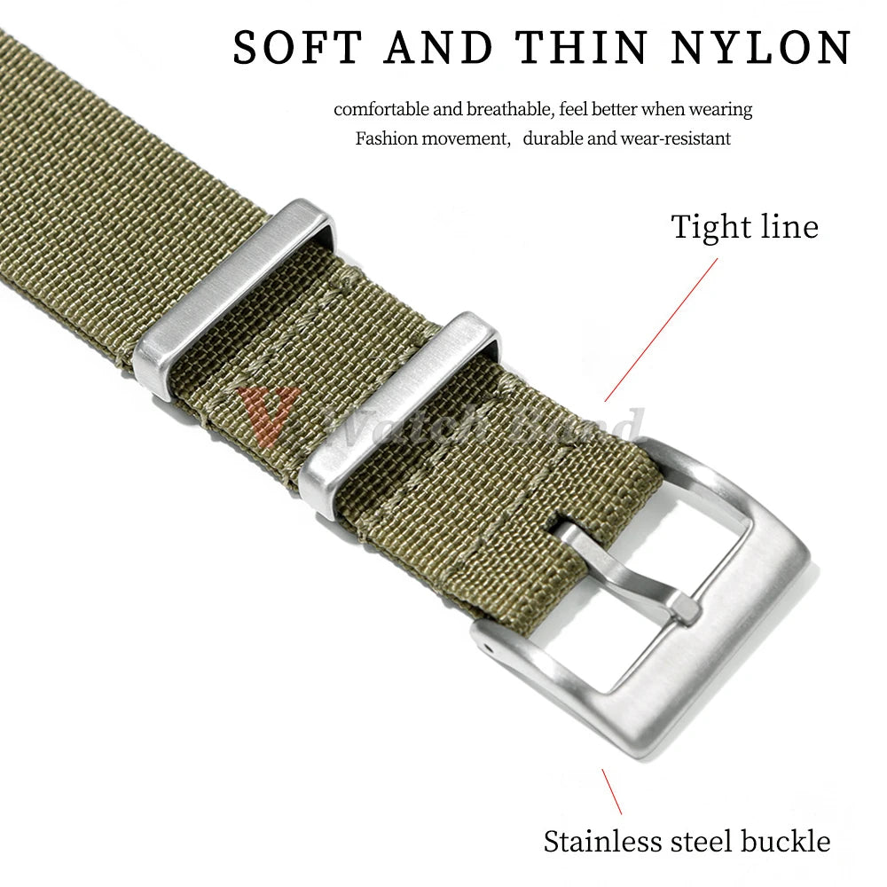 Ribbed Nylon Watch Band  for Seiko 18mm 20mm 22mm Comfortable Watch Straps Loop Military Washable Blet for Rolex Men Watchbands