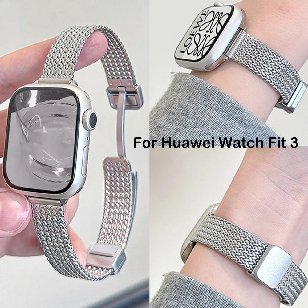 Stainless Steel Magnetic Band For Huawei Watch Fit 3 Strap Women Slim Bracelet For Huawei Fit 3 Metal Replaceable Watchband