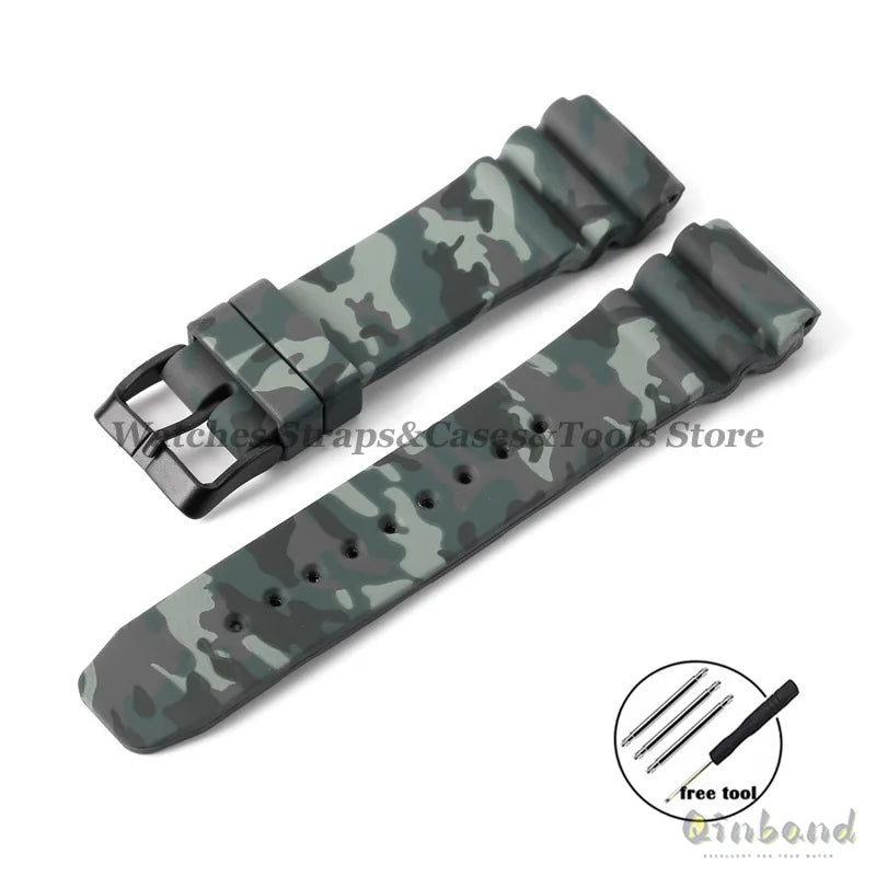 Soft Silicone Watch Band 22mm for Seiko for Rolex Waterproof Camouflage Rubber Watch Strap Bracelet Sport Watch Replacement Belt